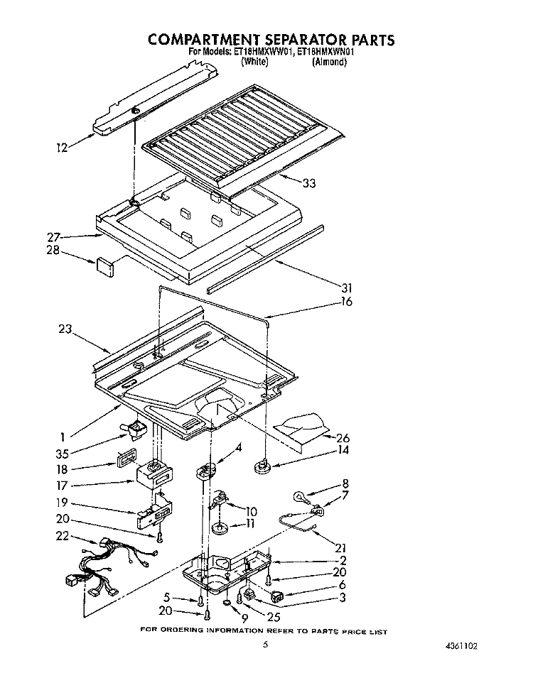 COMPARTMENT SEPARATOR Diagram and Parts List for ET18HMXWW01  Whirlpool Refrigerator