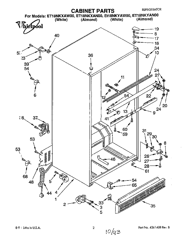 CABINET Diagram and Parts List for ET18NKYAW00  Whirlpool Refrigerator