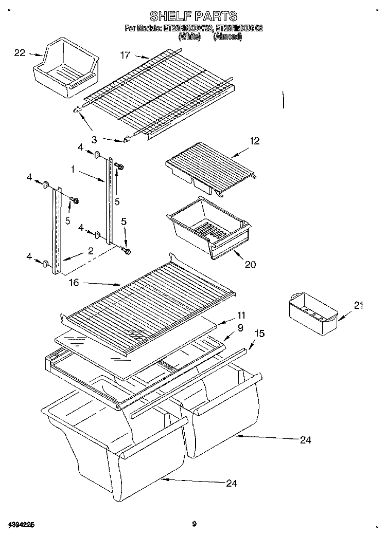 SHELF Diagram and Parts List for ET20NMXDN02  Whirlpool Refrigerator