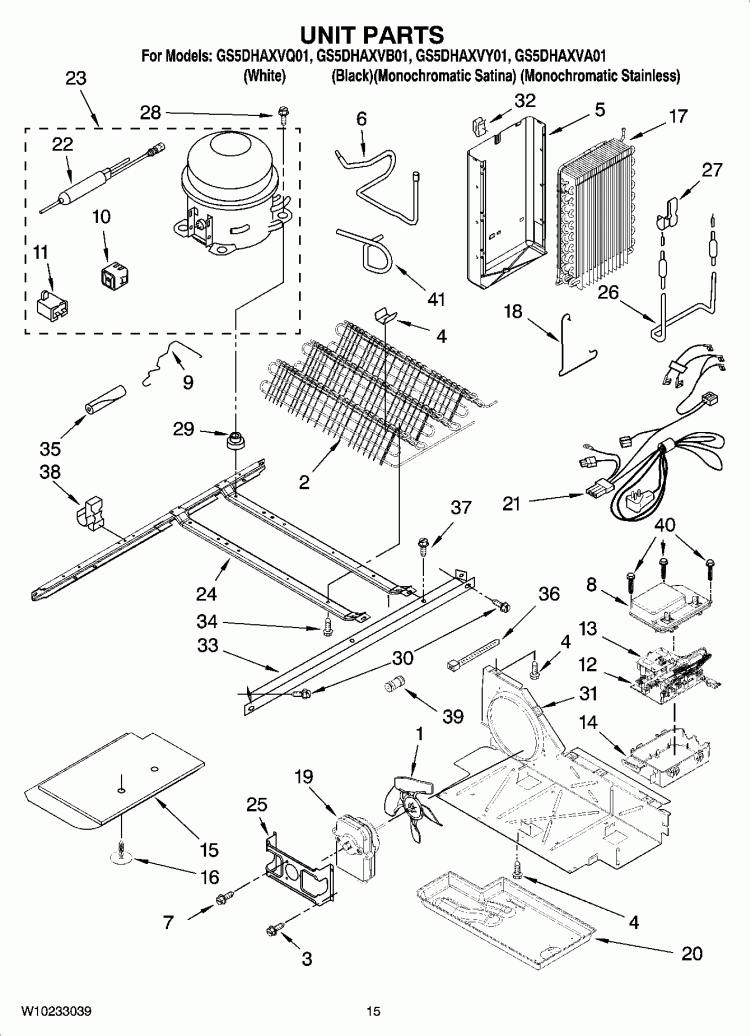 UNIT PARTS Diagram and Parts List for GS5DHAXVY01  Whirlpool Refrigerator