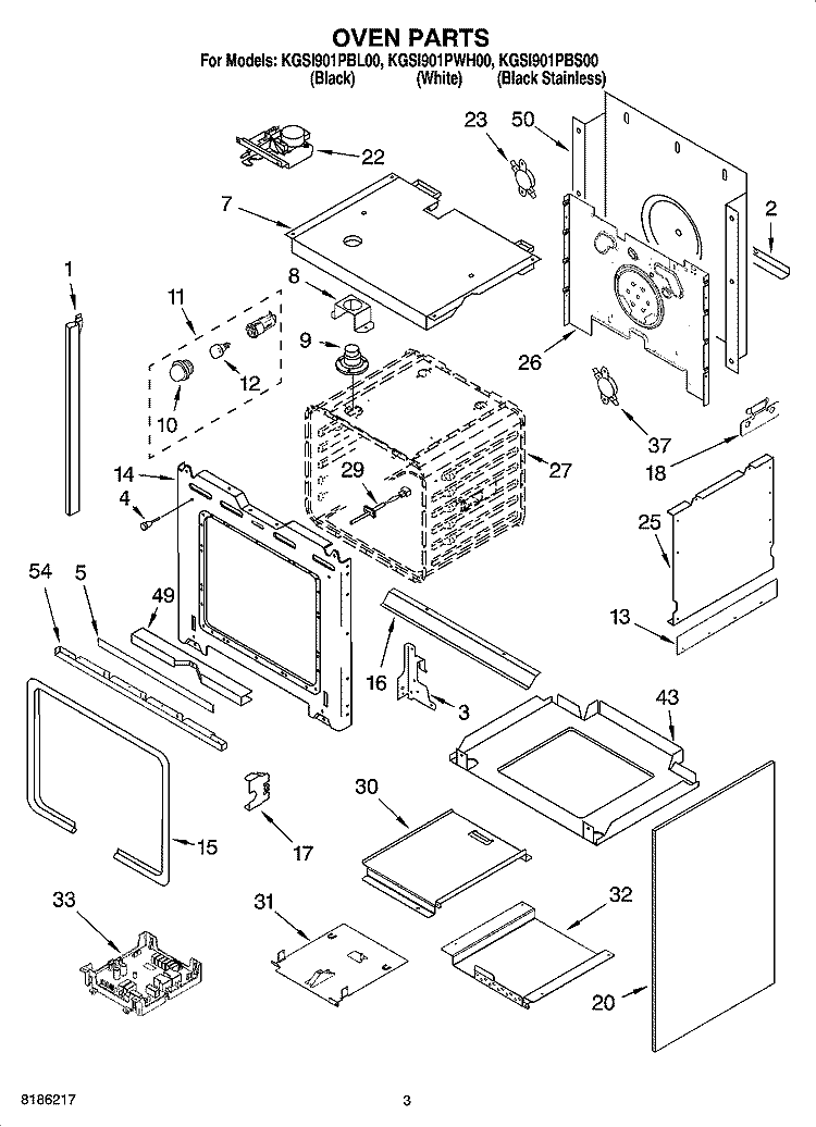 OVEN PARTS Diagram and Parts List for  KitchenAid Range