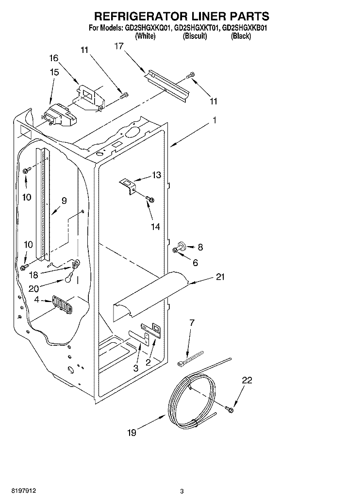 REFRIGERATOR LINER Diagram and Parts List for GD2SHGXKB01  Whirlpool Refrigerator