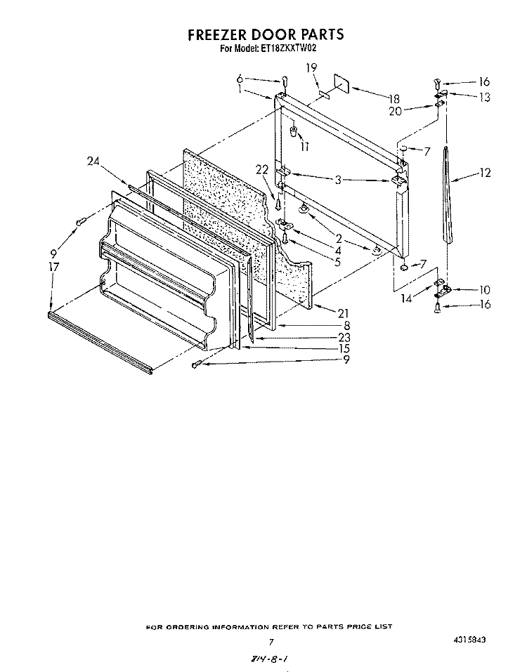 FREEZER DOOR Diagram and Parts List for ET18ZKXTG02  Whirlpool Refrigerator