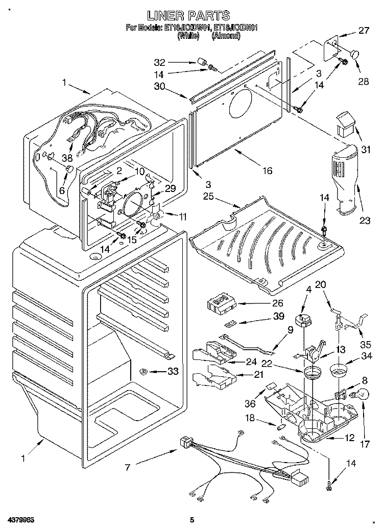 LINER Diagram and Parts List for ET18JKXDN01  Whirlpool Refrigerator
