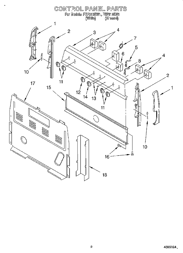 CONTROL PANEL Diagram and Parts List for  Roper Range