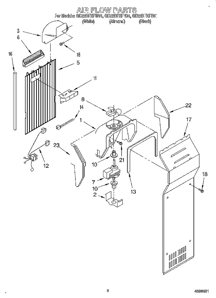 AIR FLOW Diagram and Parts List for GD22DFXFB01  Whirlpool Refrigerator