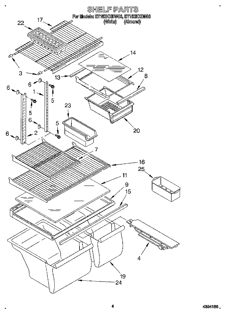 SHELF Diagram and Parts List for ET18ZKXDW06  Whirlpool Refrigerator