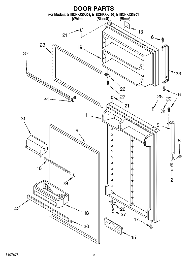 DOOR Diagram and Parts List for ET8CHKXKB01  Whirlpool Refrigerator