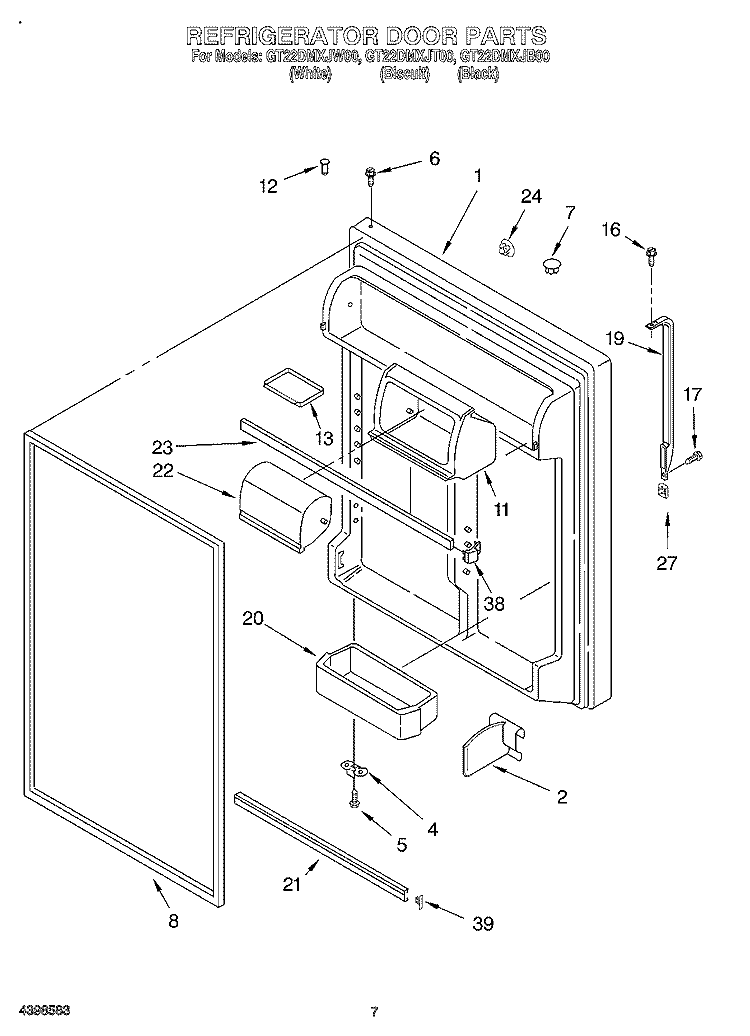 REFRIGERATOR DOOR Diagram and Parts List for GT22DMXJT00  Whirlpool Refrigerator