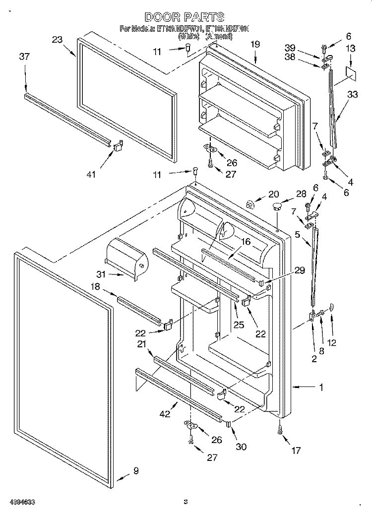 DOOR Diagram and Parts List for ET18NMXFN01  Whirlpool Refrigerator