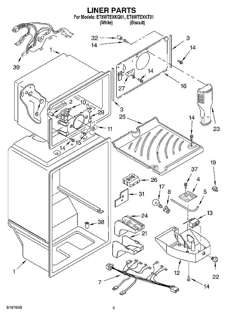 LINER Diagram and Parts List for ET8WTEXKT01  Whirlpool Refrigerator