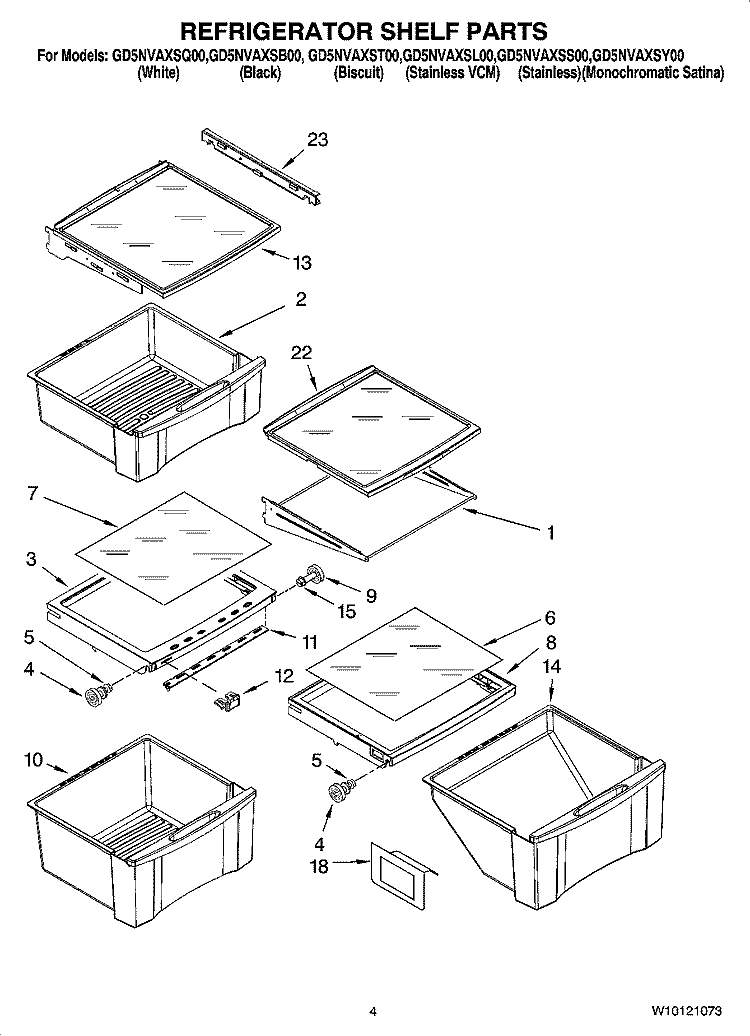 REFRIGERATOR SHELF PARTS Diagram and Parts List for GD5NVAXSL00  Whirlpool Refrigerator
