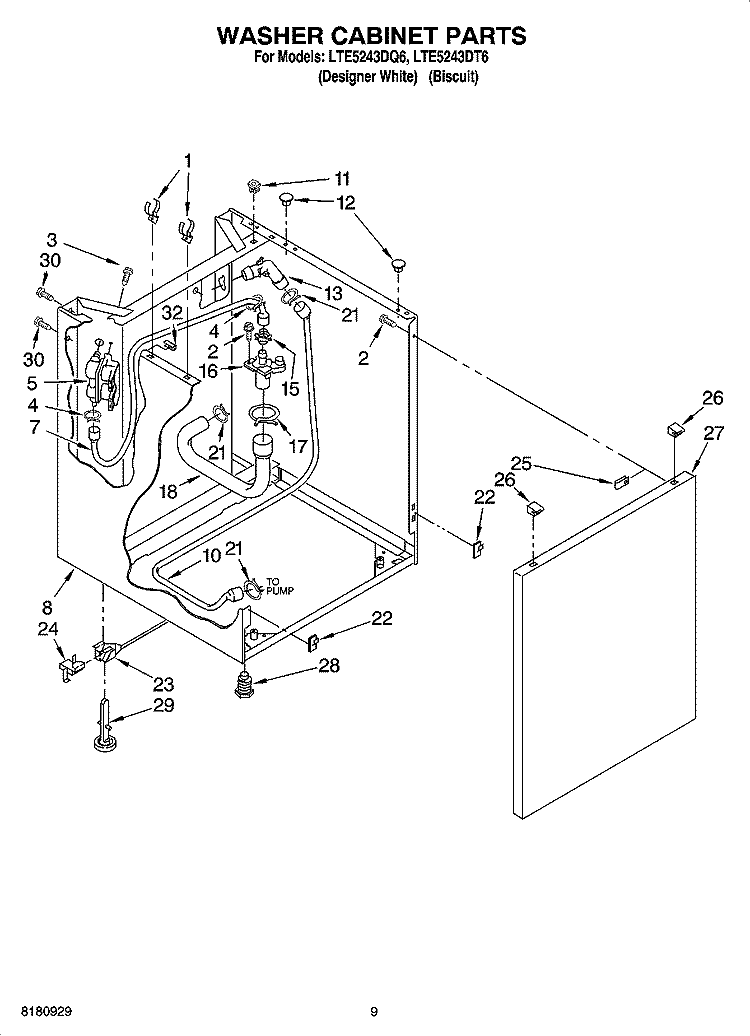 WASHER CABINET PARTS Diagram and Parts List for  Whirlpool Washer Dryer Combo