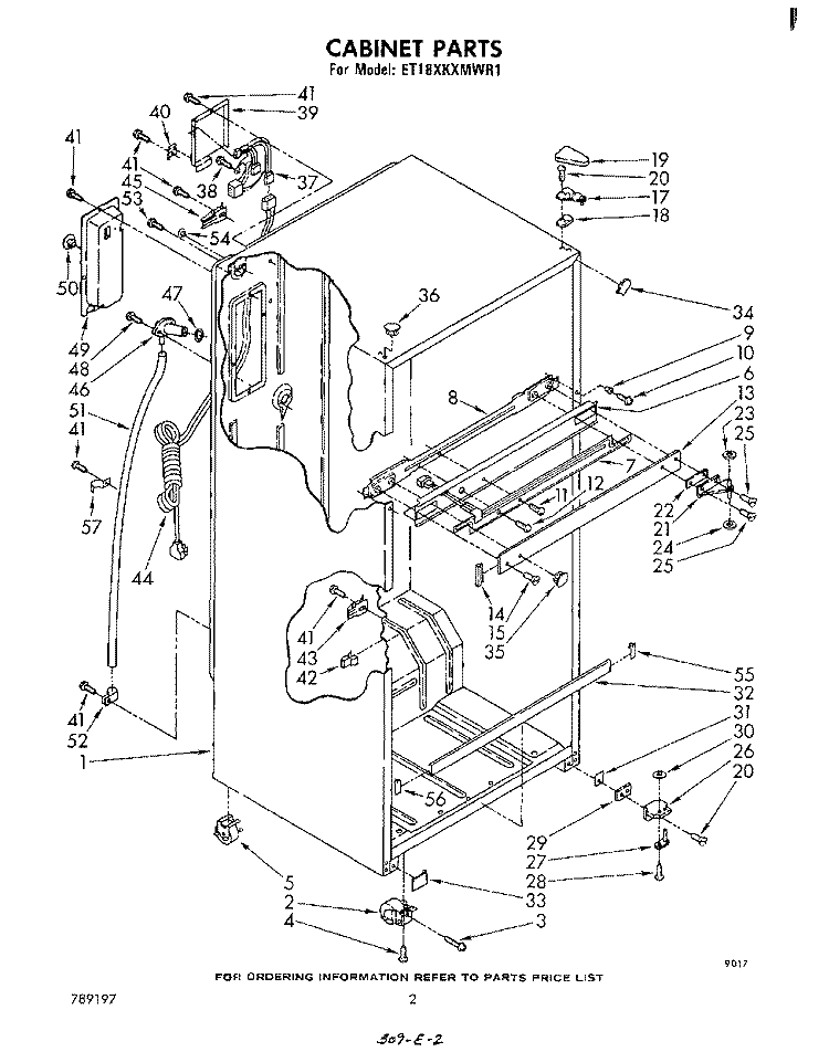 CABINET Diagram and Parts List for ET18XKXMWR1  Whirlpool Refrigerator