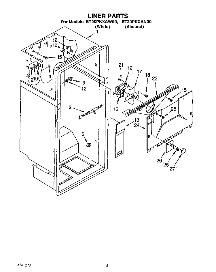 LINER Diagram and Parts List for ET20PKXAN00  Whirlpool Refrigerator