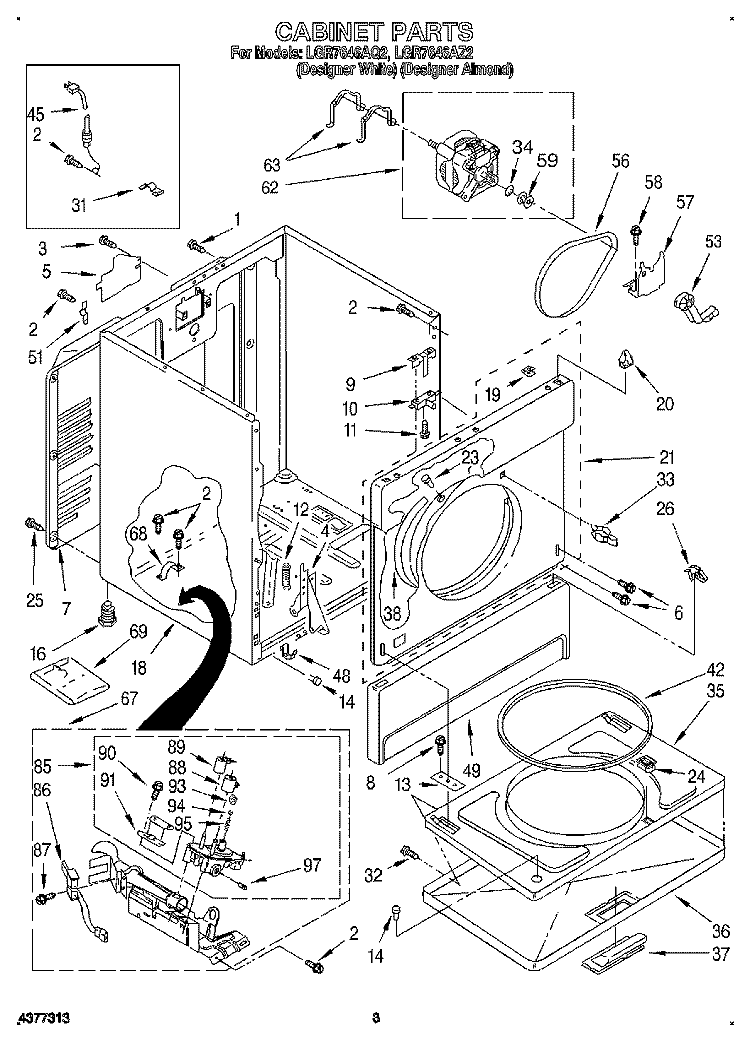 CABINET Diagram and Parts List for  Whirlpool Dryer