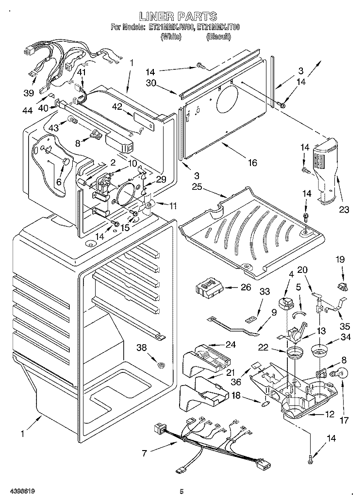 LINER Diagram and Parts List for ET21MMXJW00  Whirlpool Refrigerator