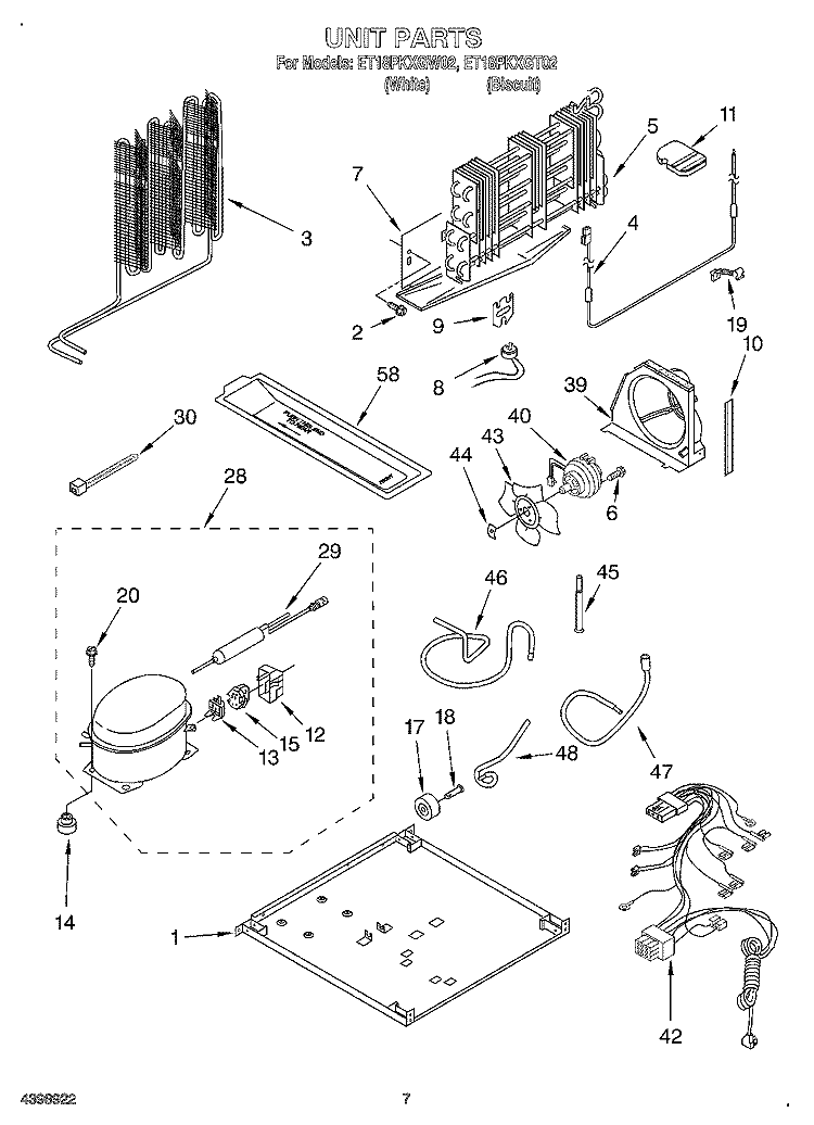 UNIT Diagram and Parts List for ET18PKXGT02  Whirlpool Refrigerator