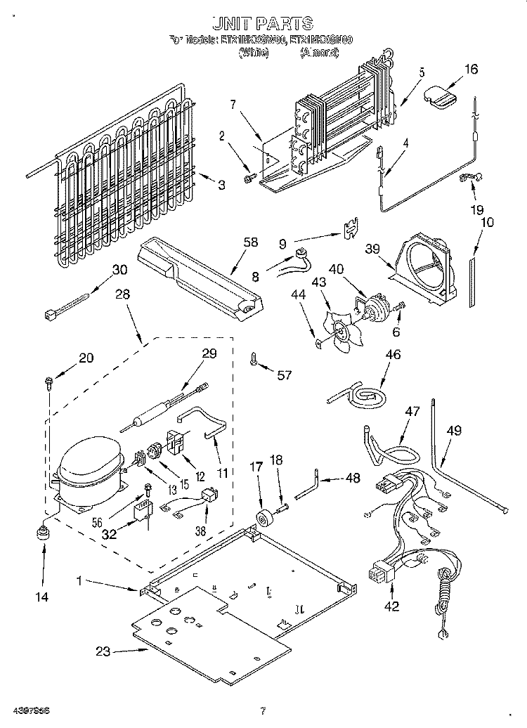 UNIT Diagram and Parts List for ET21NKXGW00  Whirlpool Refrigerator