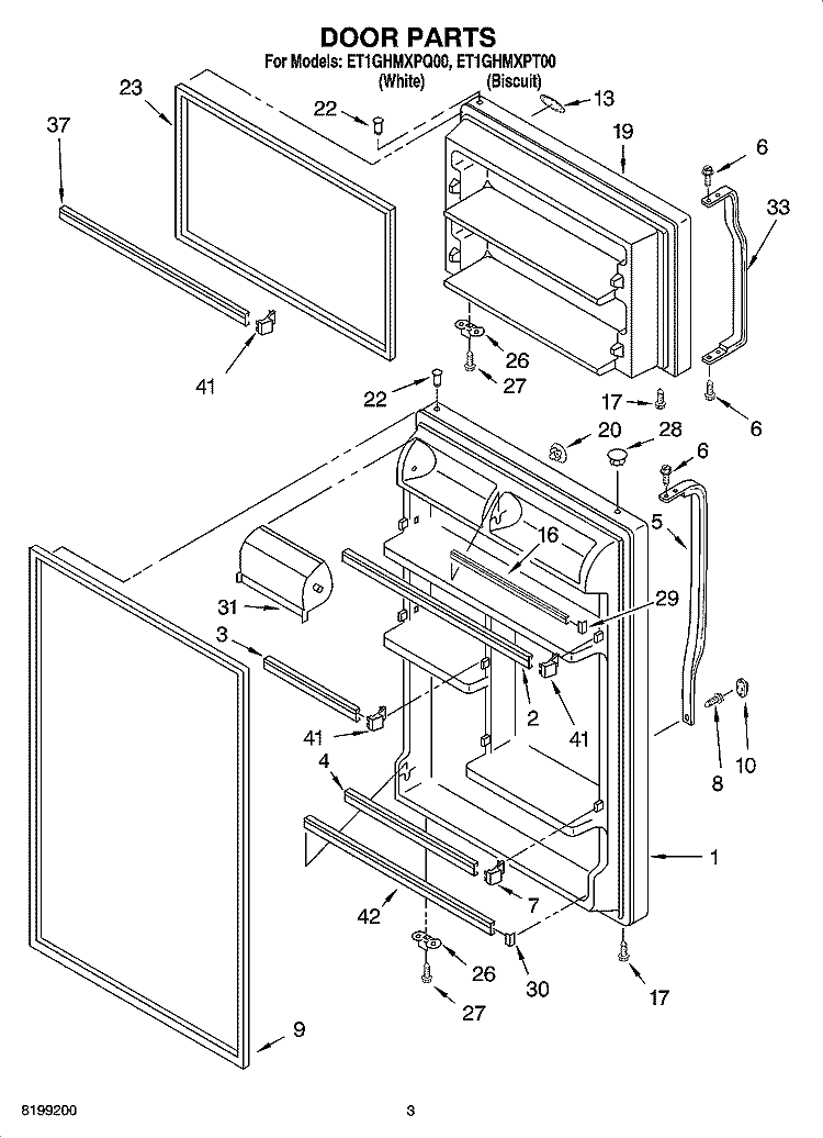 DOOR PARTS Diagram and Parts List for ET1GHMXPQ00  Whirlpool Refrigerator