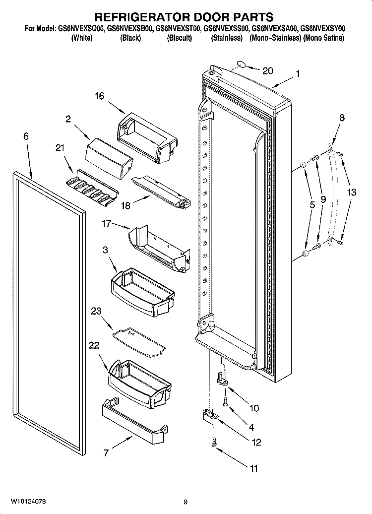 REFRIGERATOR DOOR PARTS Diagram and Parts List for GS6NVEXSB00  Whirlpool Refrigerator