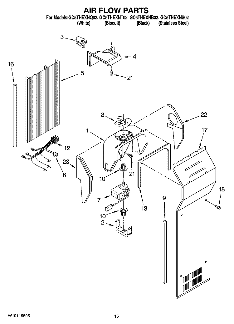 AIR FLOW PARTS Diagram and Parts List for GC5THEXNS02  Whirlpool Refrigerator