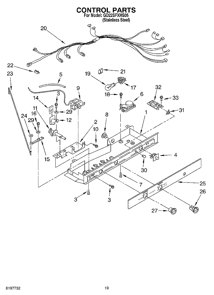 CONTROL Diagram and Parts List for GD22SFXHS05  Whirlpool Refrigerator