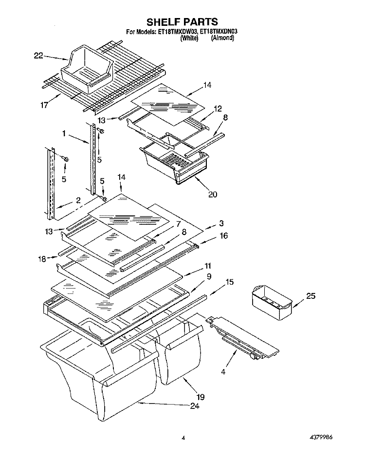SHELF Diagram and Parts List for ET18TMXDW03  Whirlpool Refrigerator