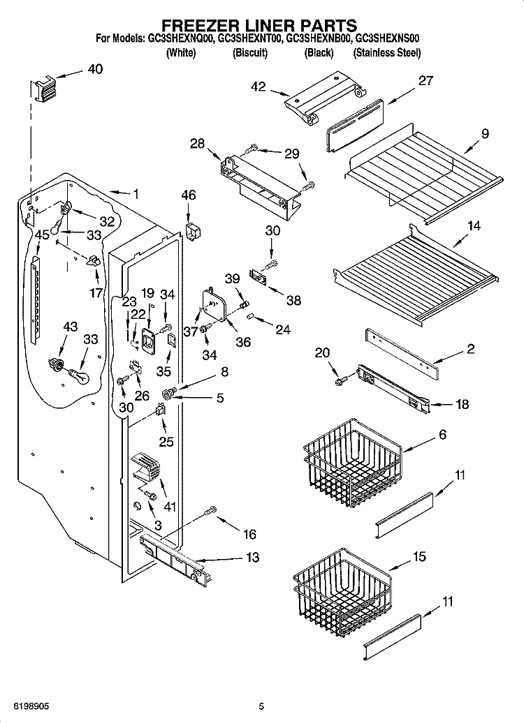 FREEZER LINER PARTS Diagram and Parts List for GC3SHEXNS00  Whirlpool Refrigerator