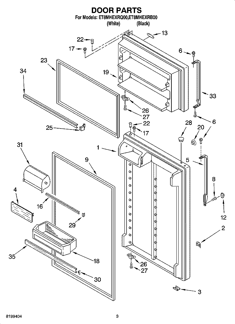 DOOR PARTS Diagram and Parts List for ET8MHEXRB00  Whirlpool Refrigerator