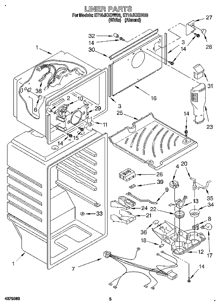LINER Diagram and Parts List for ET18JKXDN03  Whirlpool Refrigerator