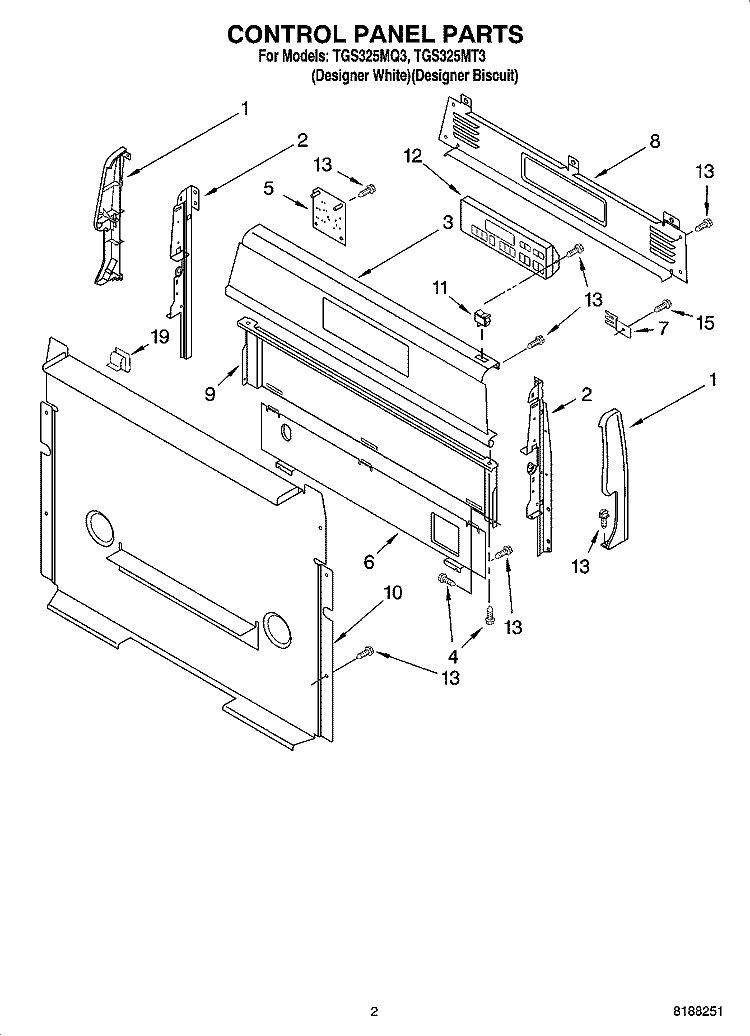 CONTROL PANEL PARTS Diagram and Parts List for TGS325MQ3  Estate Range