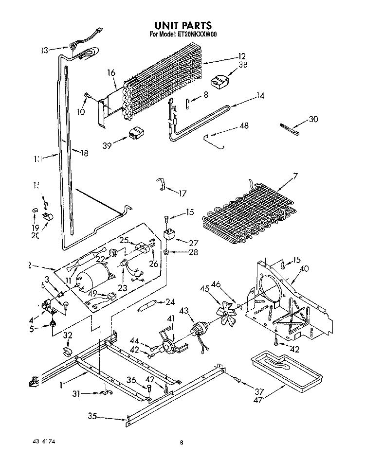 UNIT Diagram and Parts List for ET20NKXXW00  Whirlpool Refrigerator
