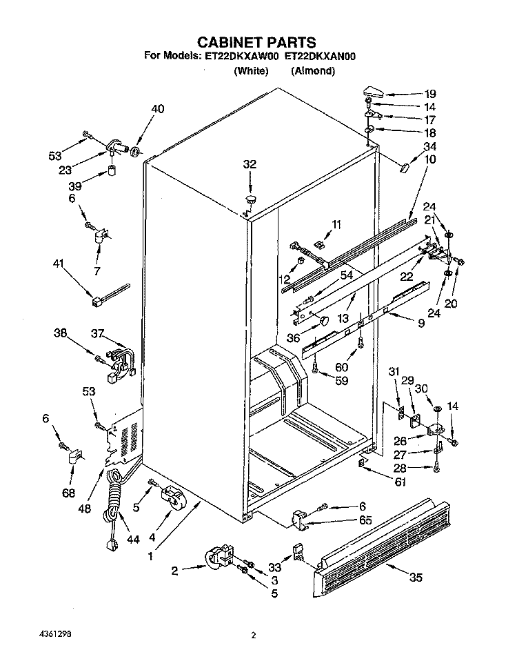 CABINET Diagram and Parts List for ET22DKXAW00  Whirlpool Refrigerator