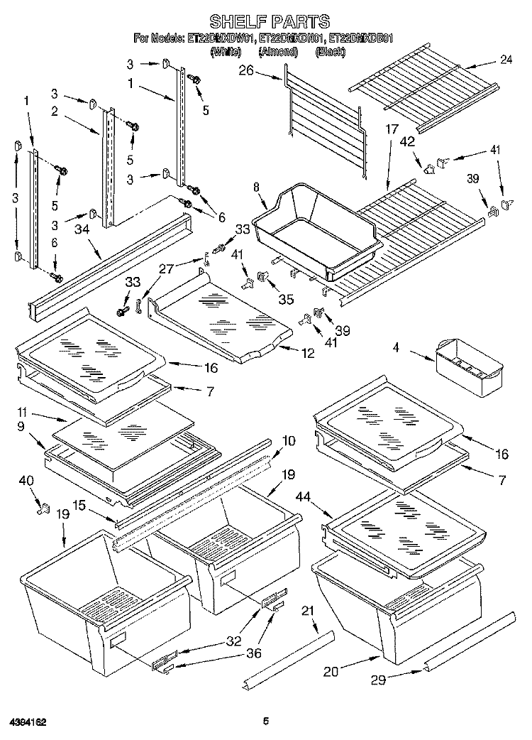 SHELF Diagram and Parts List for ET22DMXDB01  Whirlpool Refrigerator