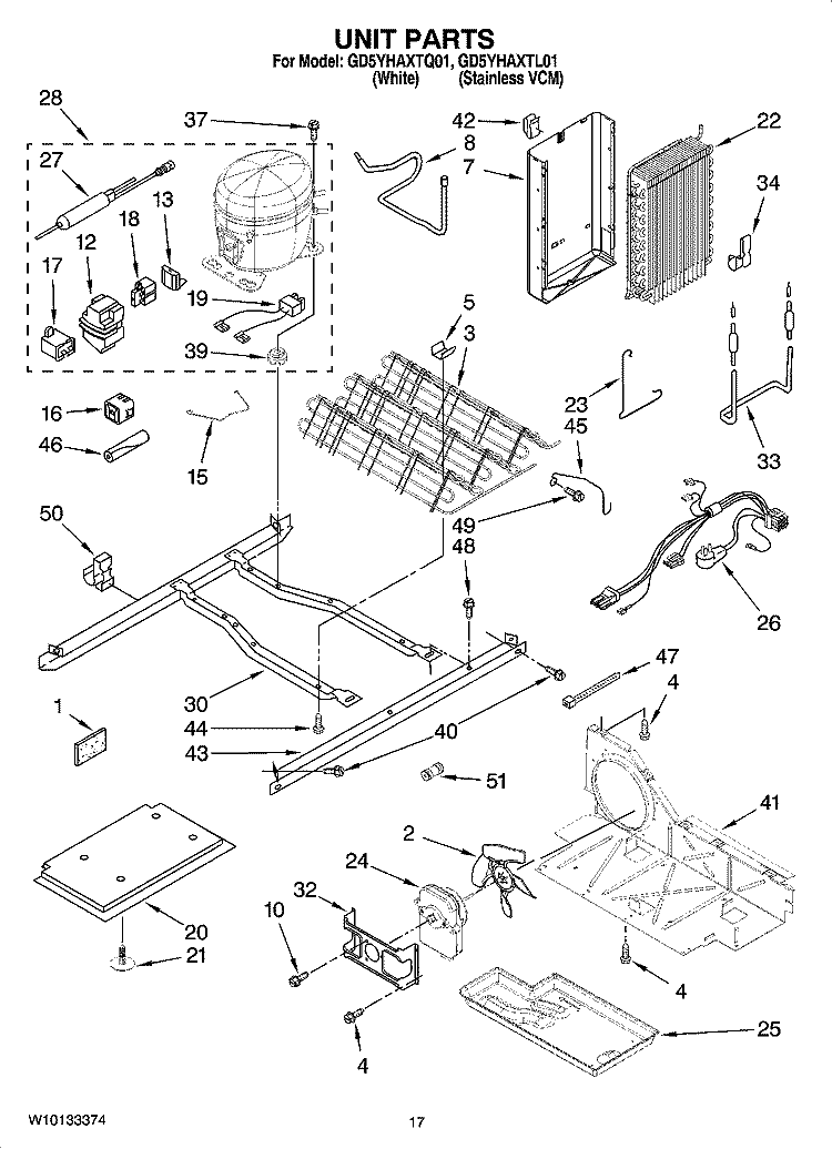 UNIT PARTS Diagram and Parts List for GD5YHAXTL01  Whirlpool Refrigerator