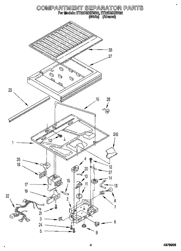 COMPARTMENT SEPARATOR Diagram and Parts List for ET22DMXBW02  Whirlpool Refrigerator