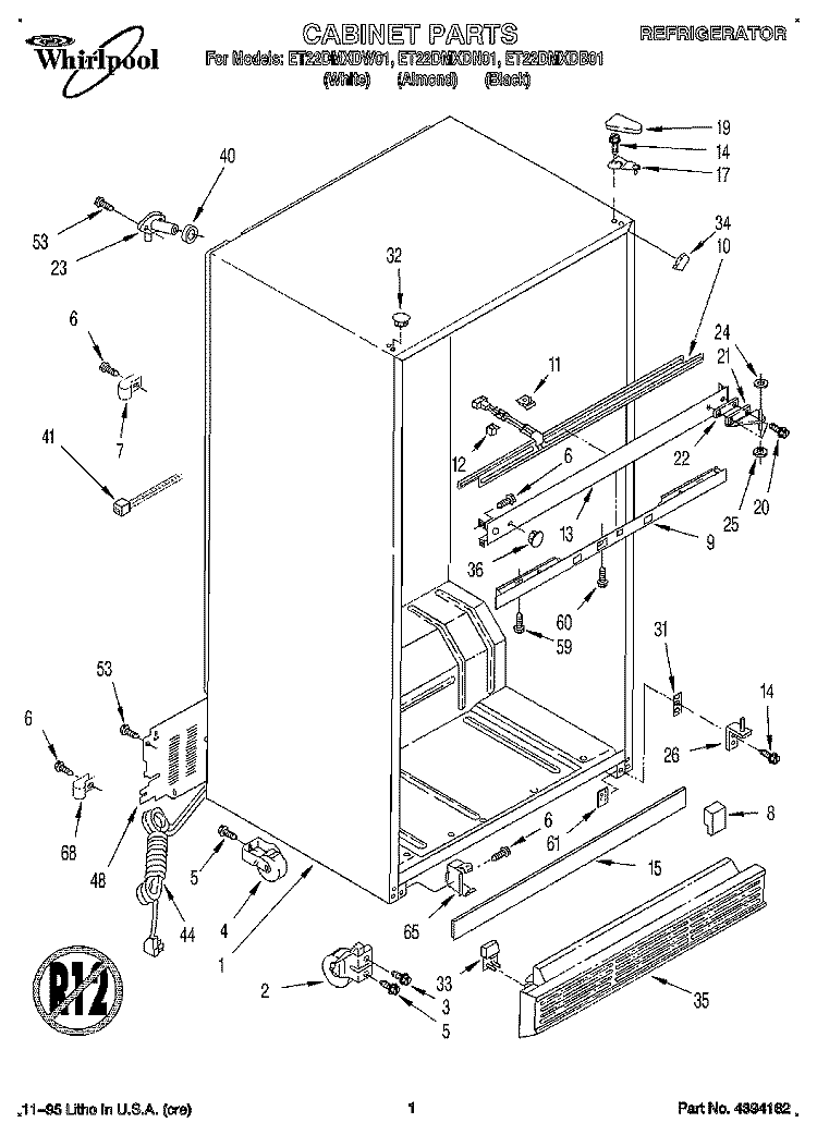 CABINET Diagram and Parts List for ET22DMXDB01  Whirlpool Refrigerator