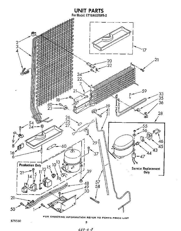 UNIT Diagram and Parts List for ET18AKXRWR2  Whirlpool Refrigerator