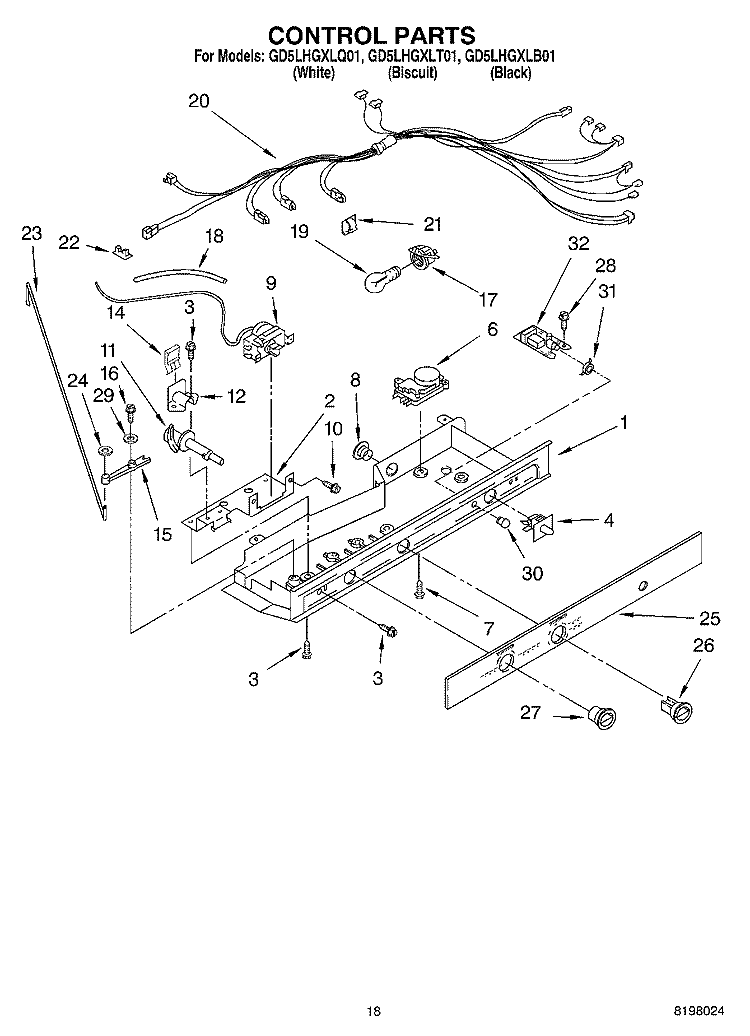 CONTROL Diagram and Parts List for GD5LHGXLT01  Whirlpool Refrigerator