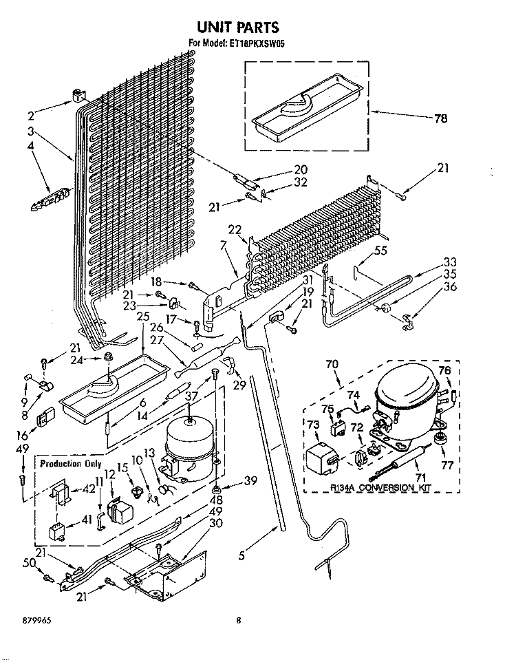 UNIT Diagram and Parts List for ET18PKXSW05  Whirlpool Refrigerator