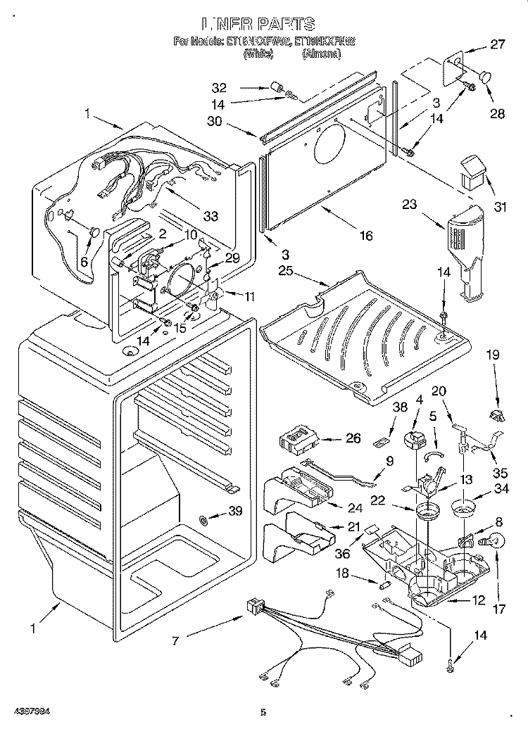 LINER Diagram and Parts List for ET18NKXFN02  Whirlpool Refrigerator