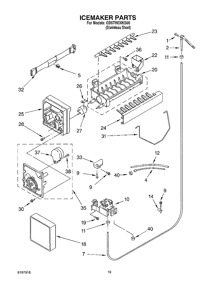 ICEMAKER Diagram and Parts List for GD5THGXKS00  Whirlpool Refrigerator
