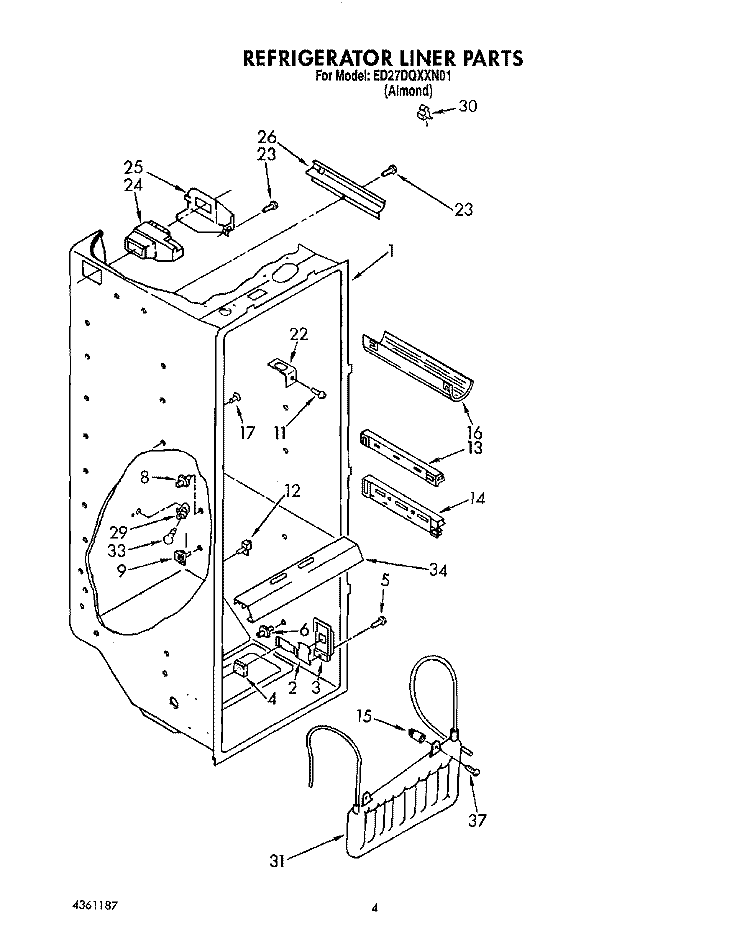 REFRIGERATOR LINER Diagram and Parts List for ED27DQXXN01  Whirlpool Refrigerator