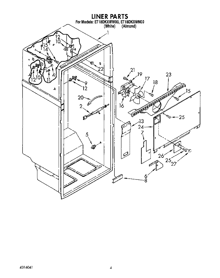 LINER Diagram and Parts List for ET18DKXWW00  Whirlpool Refrigerator