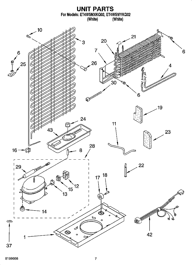 UNIT PARTS Diagram and Parts List for ET4WSMYKQ02  Whirlpool Refrigerator