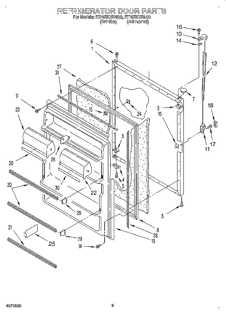 REFRIGERATOR DOOR, LIT/OPTIONAL Diagram and Parts List for ET20ZKXBW00  Whirlpool Refrigerator