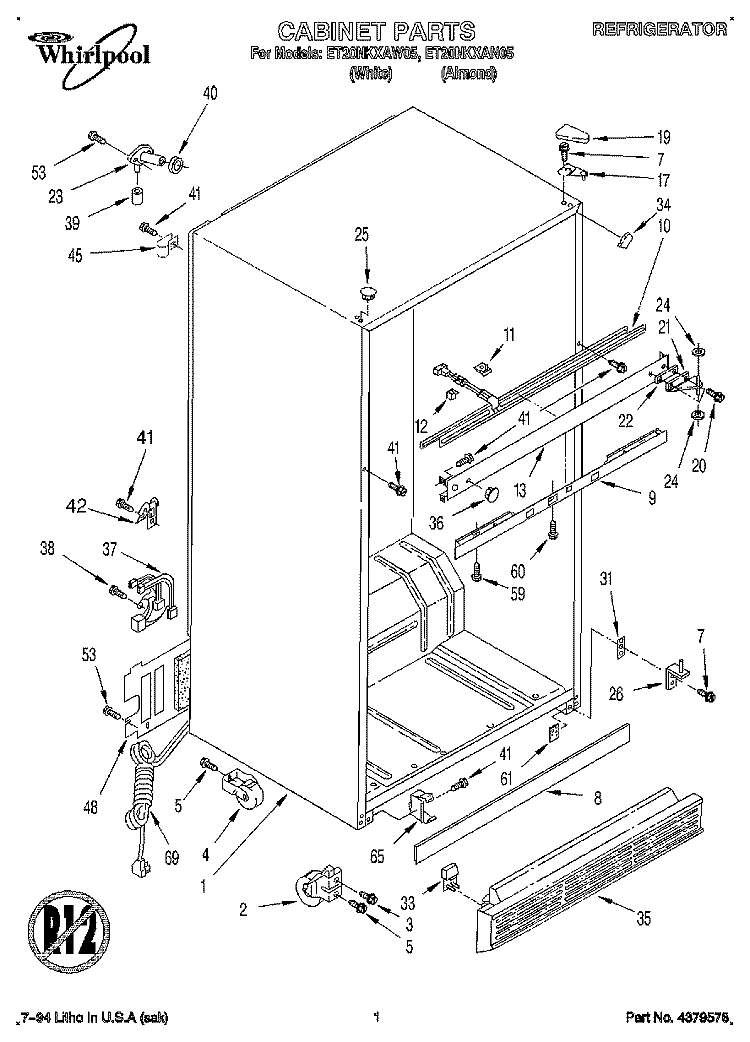 CABINET Diagram and Parts List for ET20NKXAN05  Whirlpool Refrigerator