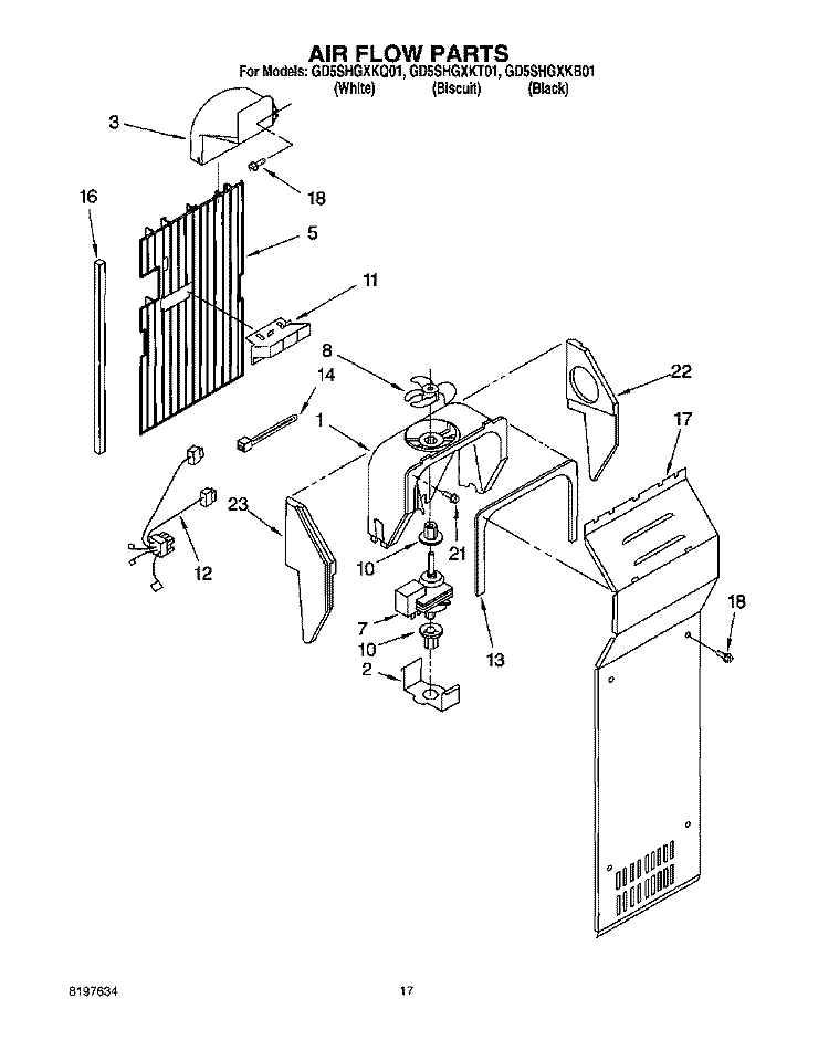 AIR FLOW Diagram and Parts List for GD5SHGXKB01  Whirlpool Refrigerator