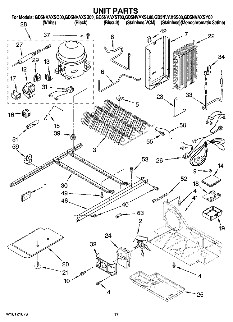 UNIT PARTS Diagram and Parts List for GD5NVAXSL00  Whirlpool Refrigerator